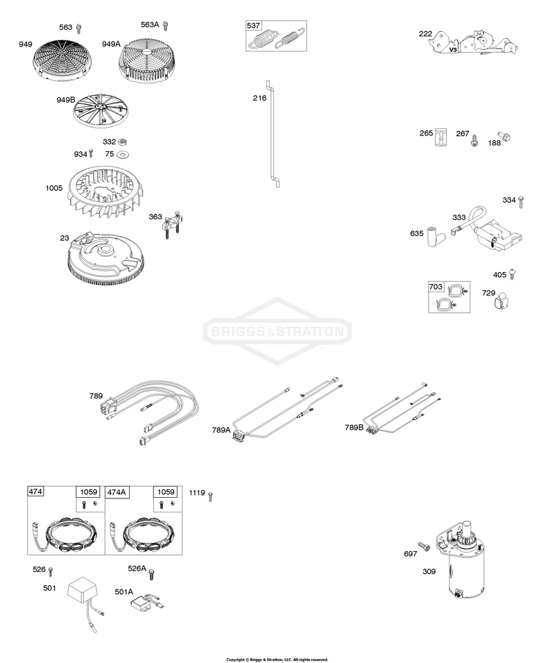 Flywheel, Alternator, Starter, Wire Harness