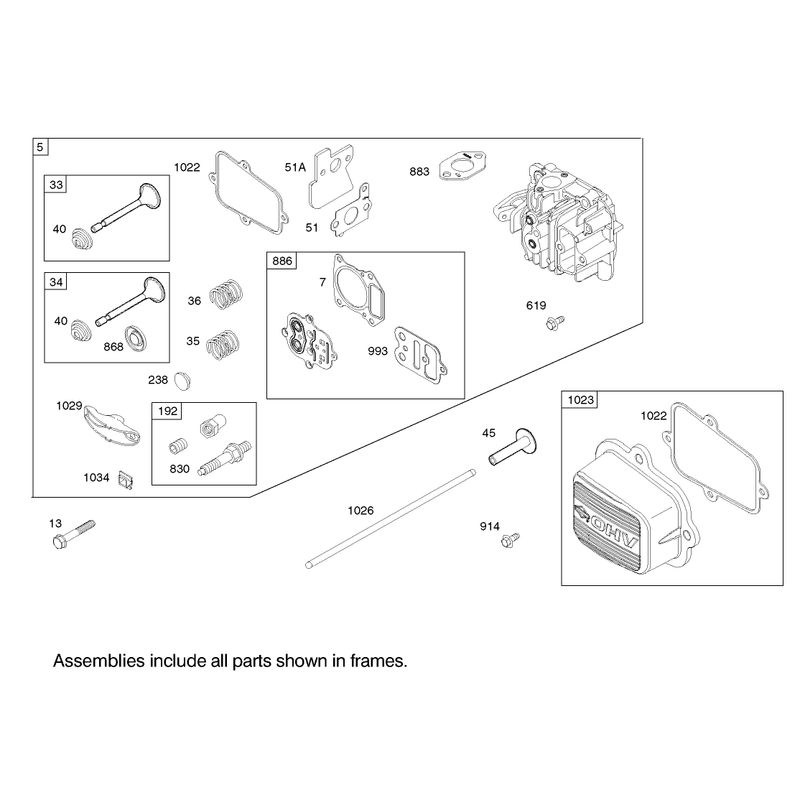Cylinder Head Assembly Engine Briggs and Stratton Model 122602-0120-E1