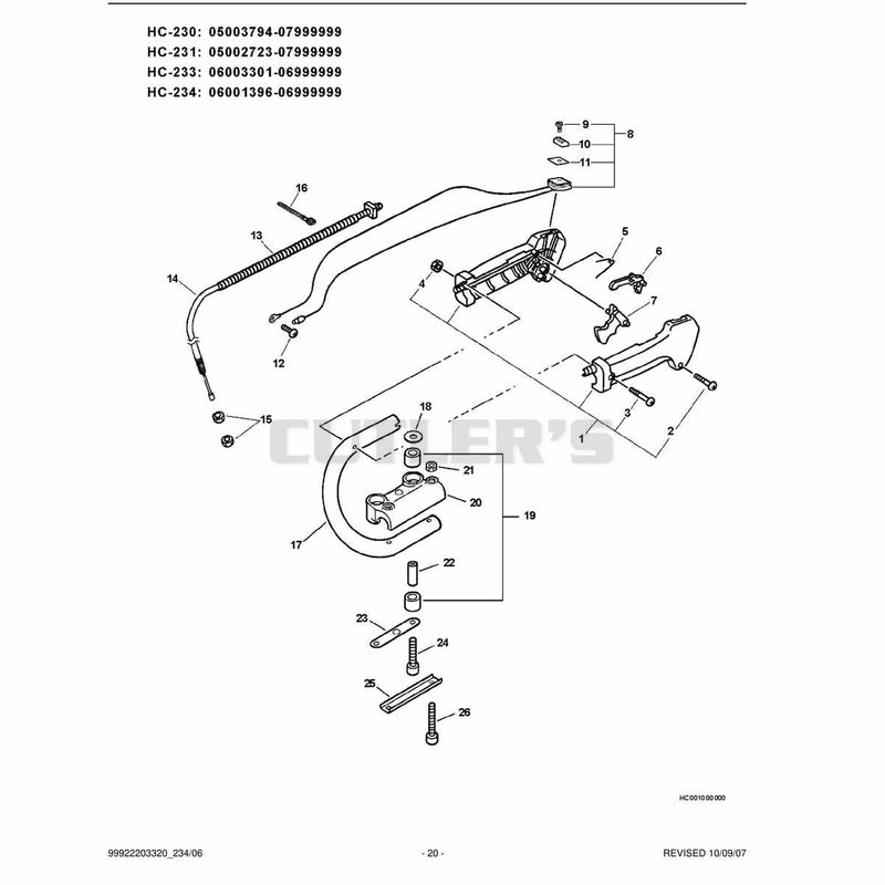 Handle, Stop Switch,Throttle Cable S/N 06001396 - 06999999