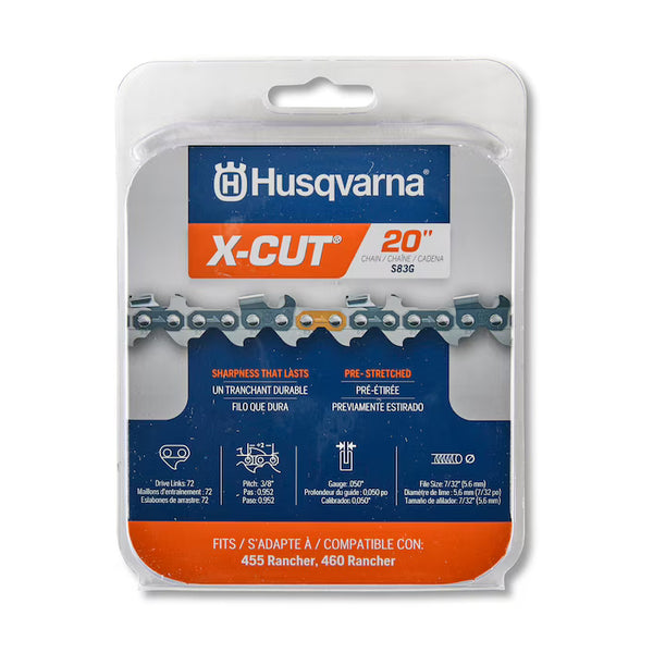 Husqvarna 529475072 X-Cut S83G 72 Link Replacement Chainsaw Chain For 20-in , 0.05-in Gauge , 3/8-in Pitch