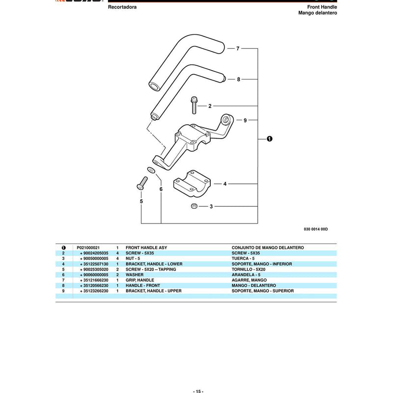 Mango de control, cable del acelerador, interruptor del encendido