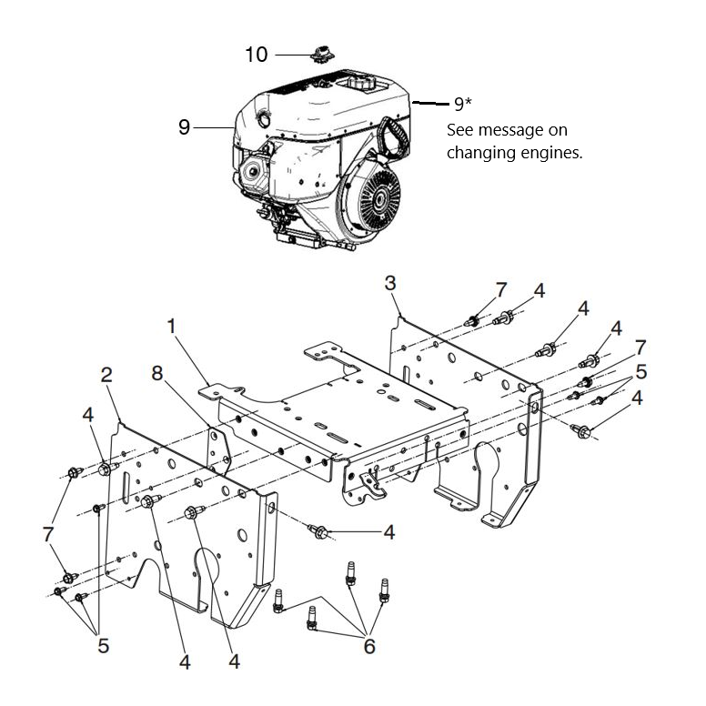 CHASSIS, ENGINE AND PULLEYS