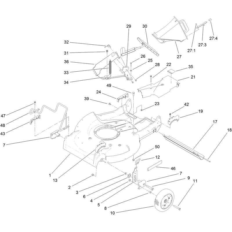 Housing Discharge Chute and Front Wheel Assembly