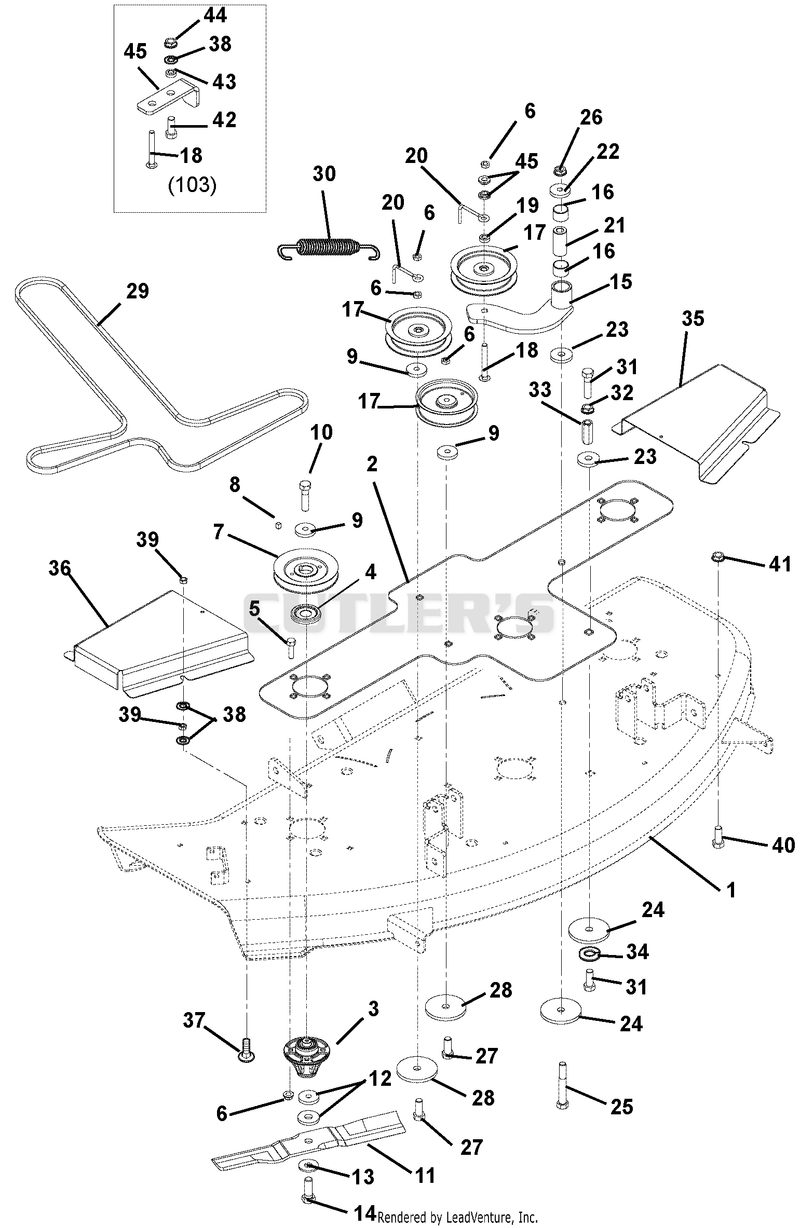 Mower Deck, Belt, Idlers And Blades
