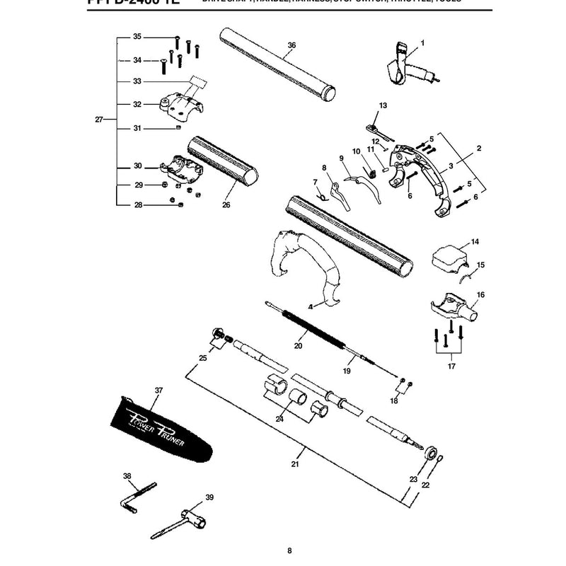 DRIVE SHAFT, HANDLE, HARNESS, STOP SWITCH, THROTTLE, TOOLS