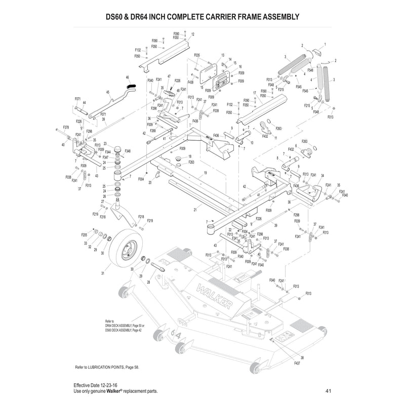 DS60 & DR64 INCH COMPLETE CARRIER FRAME ASSEMBLY