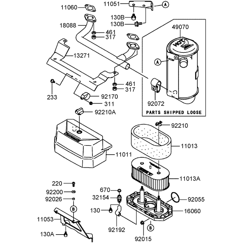 Air Filter and Muffler Assembly Kawasaki FH430V-AS28