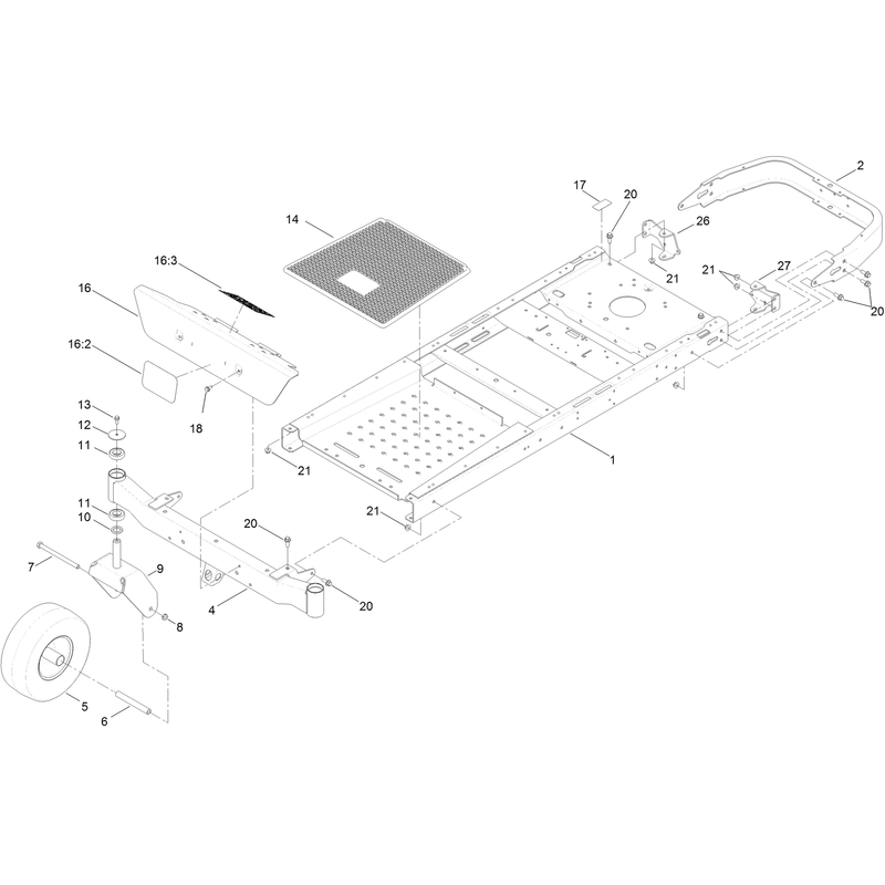 Frame, Front Axle and Caster Wheel Assembly