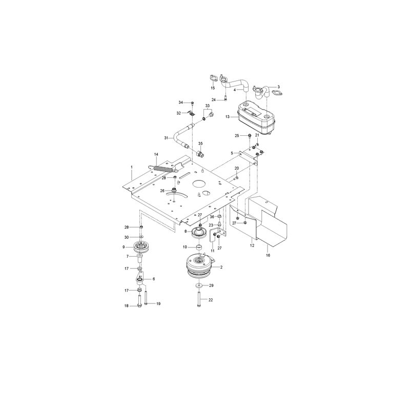 ENGINE MOUNTING, GUARDS AND MUFFLER