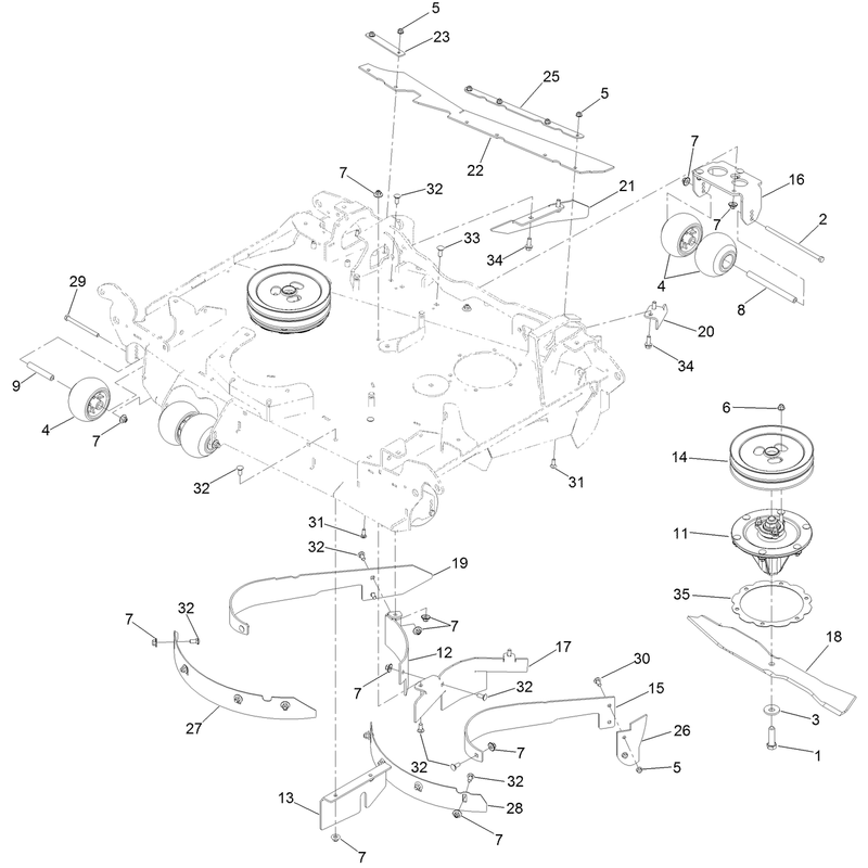 Center Deck Spindle Blade and Baffle Assembly
