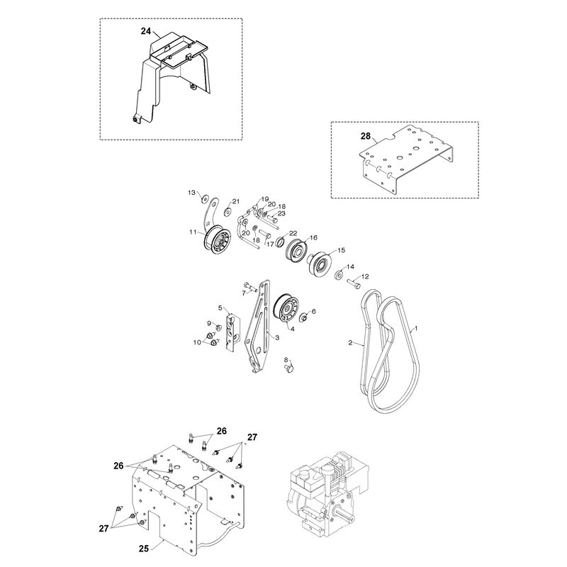 CHASSIS, ENGINE AND PULLEYS