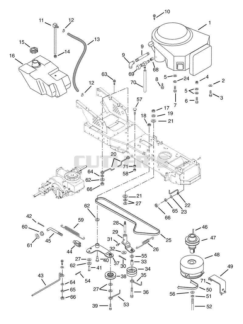 Engine, Fuel Tank & Belt Drive