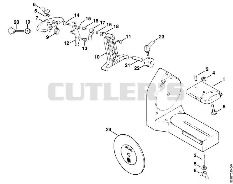 Swivelling support for circular saw blades