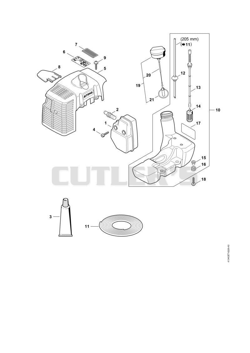 Muffler, Shroud, Fuel tank (16.2017)