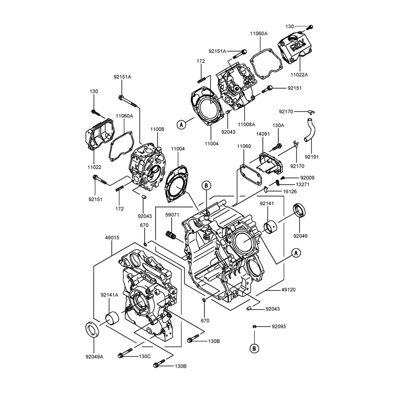 Cylinder and Crankcase Assembly Kawasaki FD750D-BS03