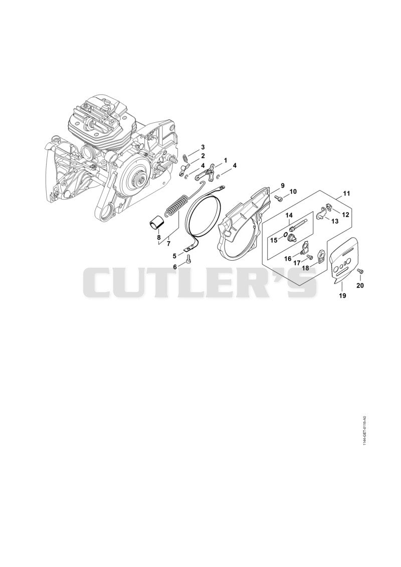 Chain brake, Chain tensioner, Chain sprocket cover