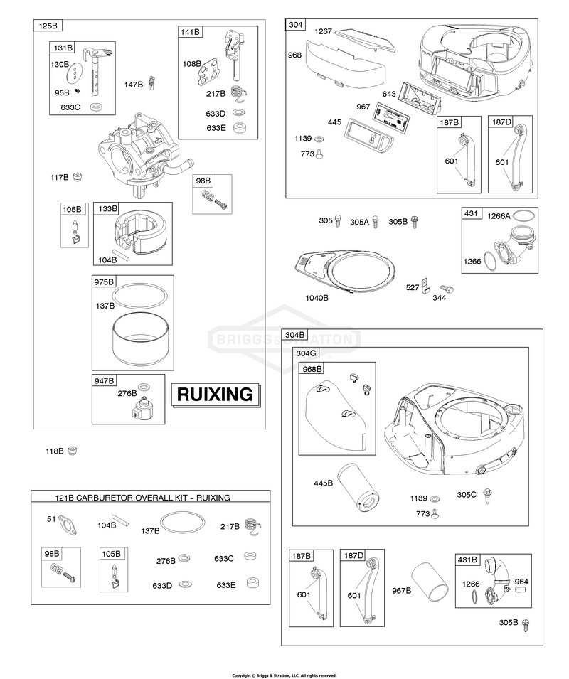 Air Cleaner, Blower Housing, Carburetor - Ruixing, Kit-Carburetor Overhaul - Ruixing