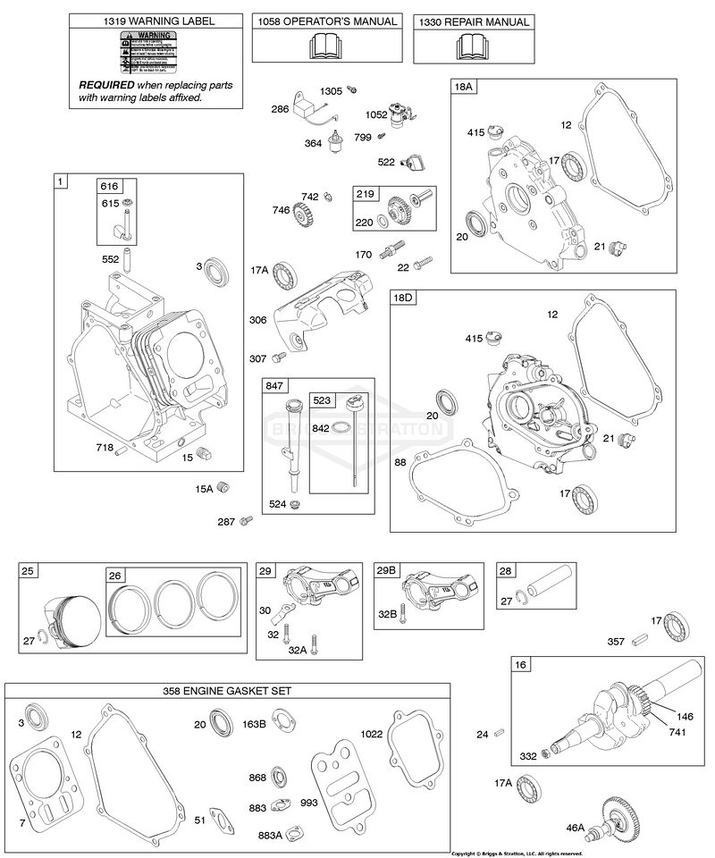 Camshaft, Crankcase Cover, Crankshaft, Cylinder, Lubrication, Piston Group