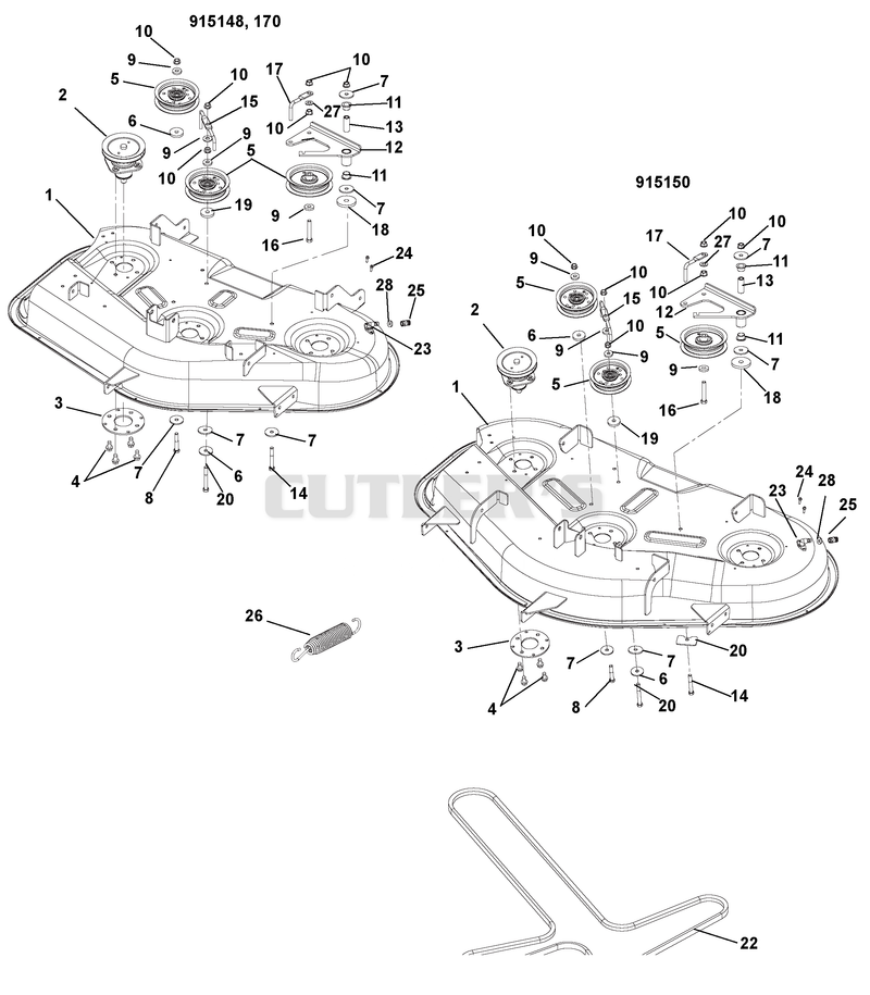 Mower Deck, Belt And Idlers