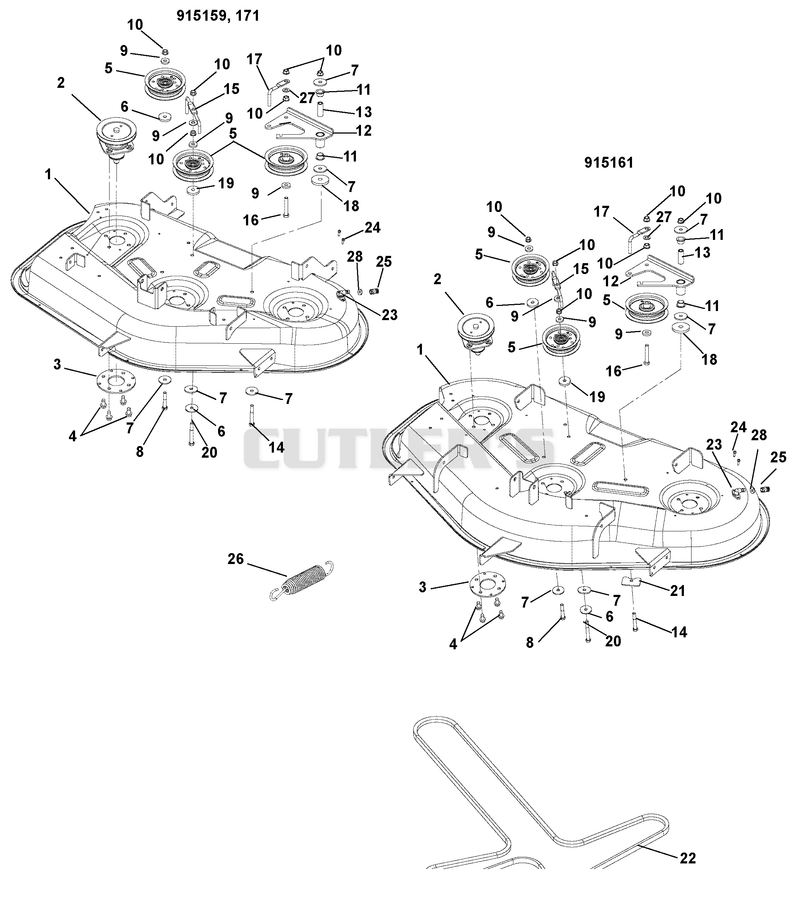 Mower Deck, Belt And Idlers