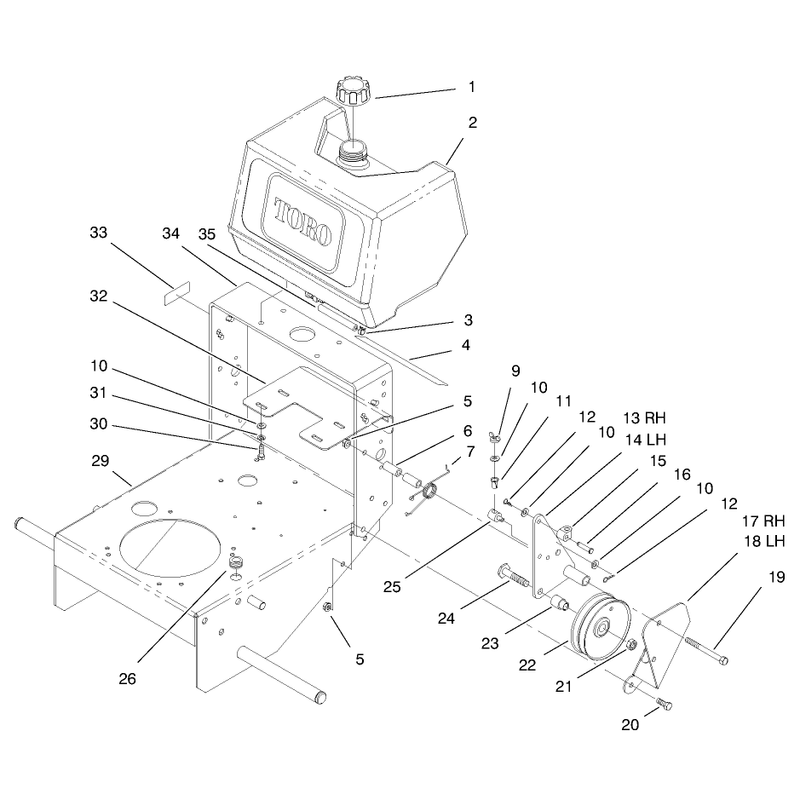 Fuel Tank and Idler Bracket Assembly