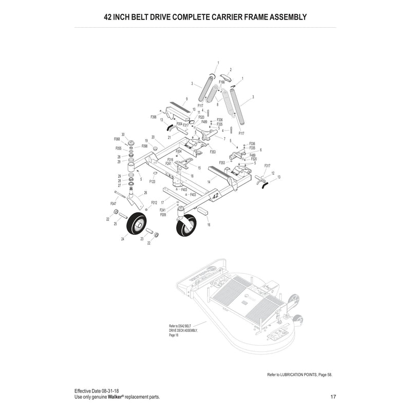 42 INCH BELT DRIVE COMPLETE CARRIER FRAME ASSEMBLY