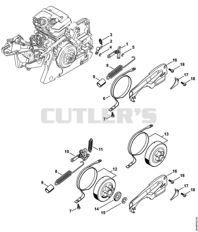 Chain brake, Chain tensioner, Chain sprocket cover