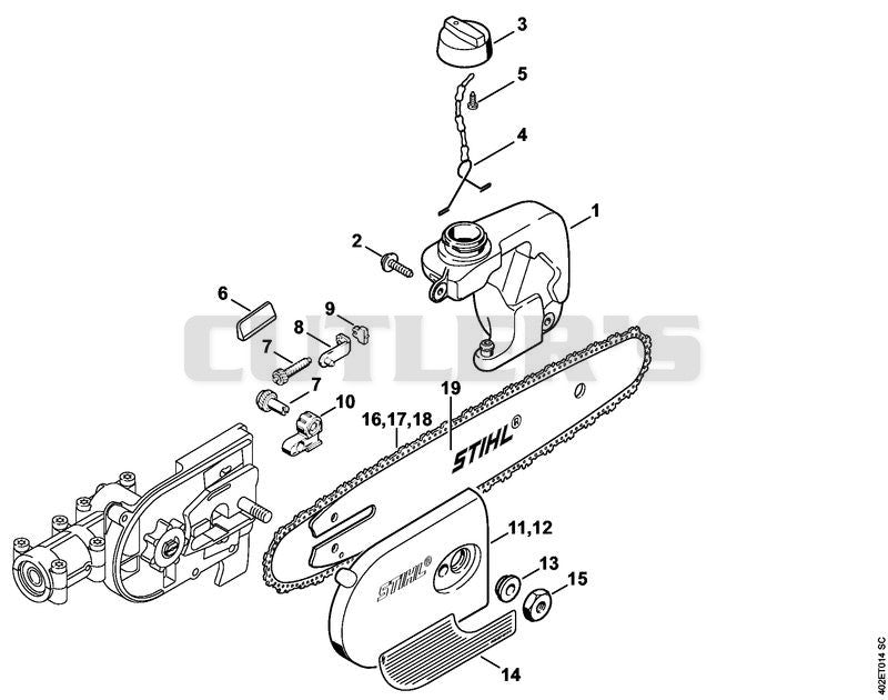 Oil tank, Chain sprocket cover (38.2002)