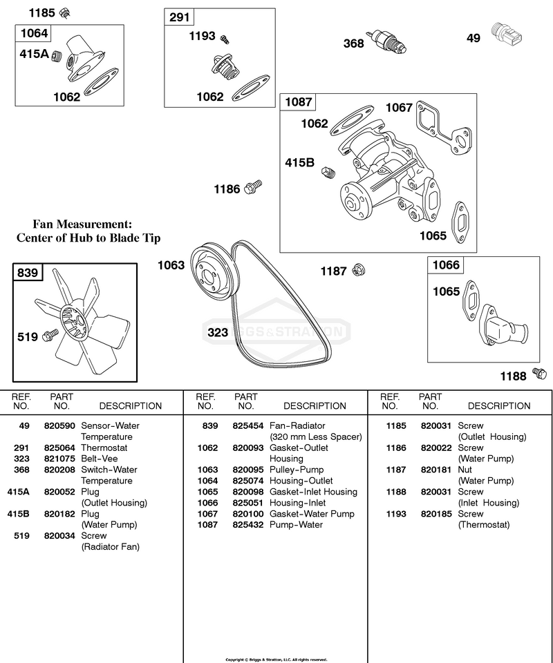 Water Pump, Fan, Vee Belt