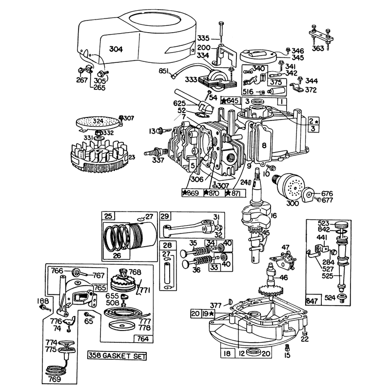 Engine Briggs and Stratton Model 92908-2053-01 for 21in Hand Propelled Model 16310