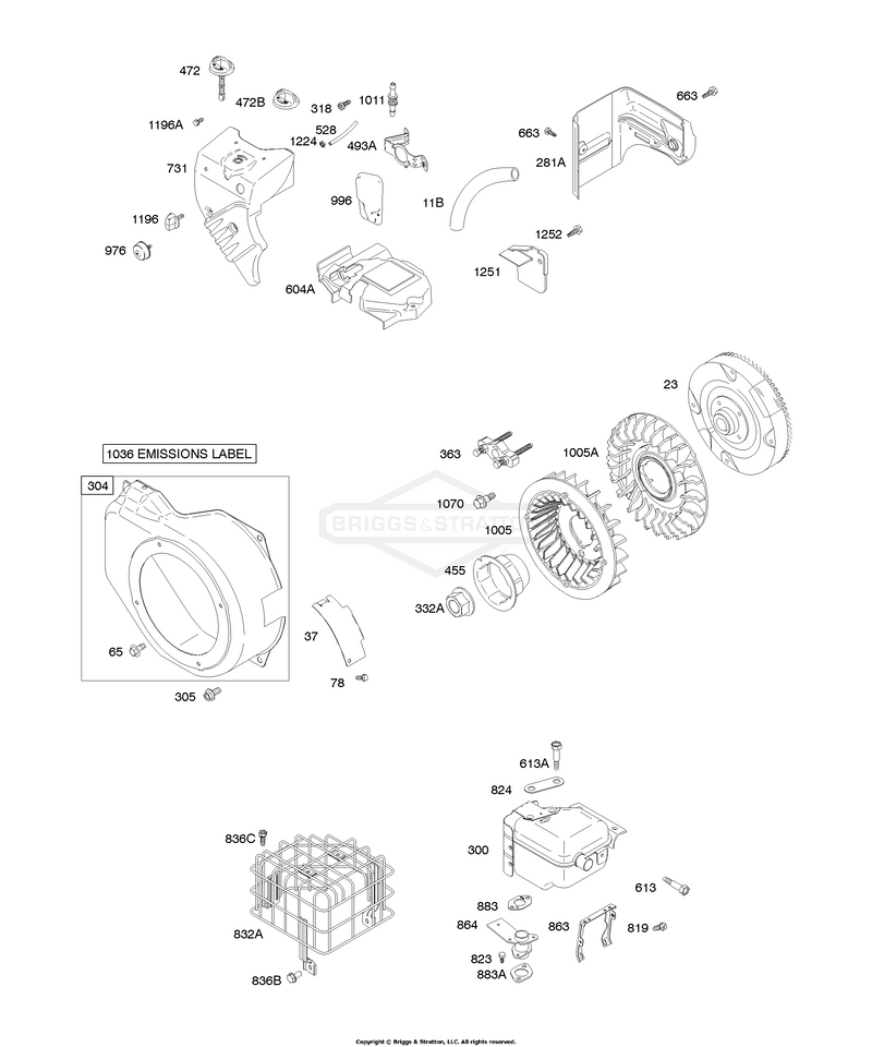 Blower Housing/Shrouds, Exhaust System, Flywheel