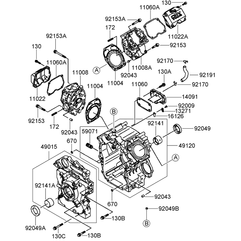 Cylinder and Crankcase Assembly Kawasaki FD791D-AS07