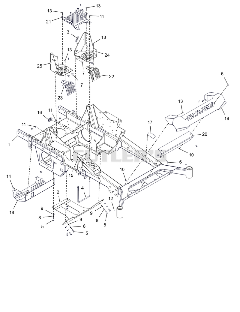 Frame, Front Bumper, and Battery Tray – 72"
