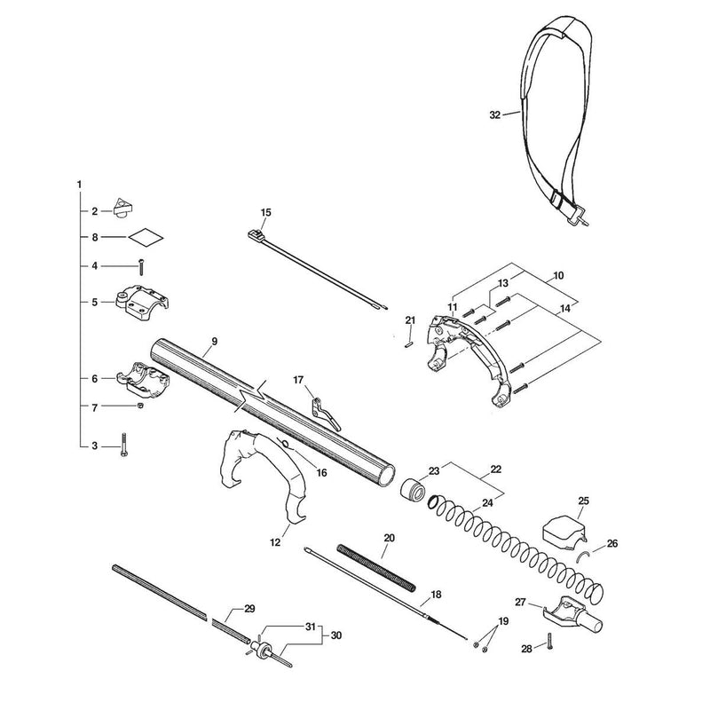 HANDLE, STOP SWITCH, THROTTLE CABLE, DRIVESHAFT