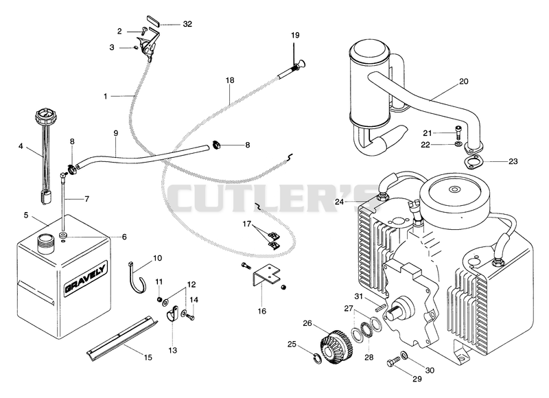 FUEL AND EXHAUST SYSTEM 16 H.P., 18 H.P. AND 20 H.P. KOHLER UNITS