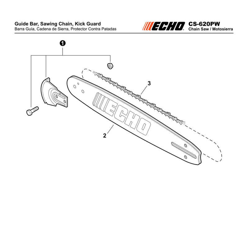 Guide Bar, Sawing Chain, Kick Guard