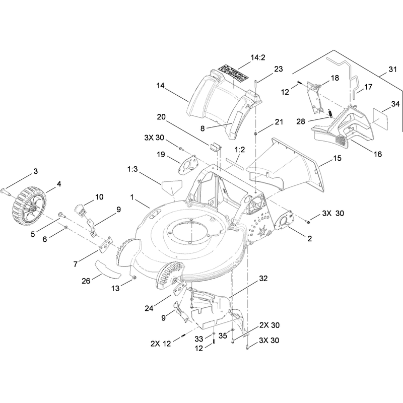 Deck Housing Front Wheel and Rear Door Assembly