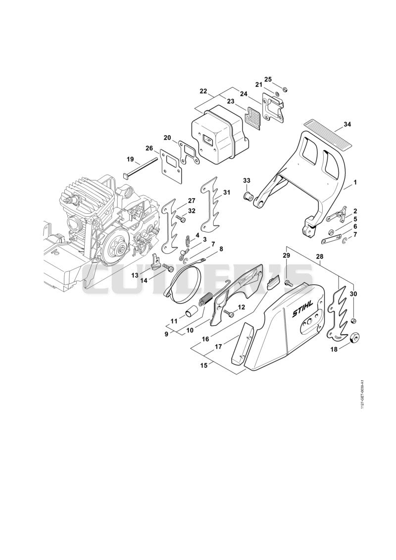 Chain brake, Muffler