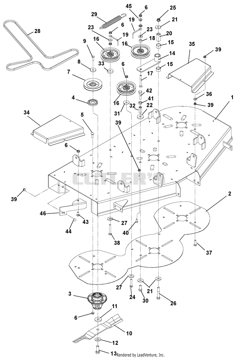 Mower Deck, Belt, Idlers And Blades
