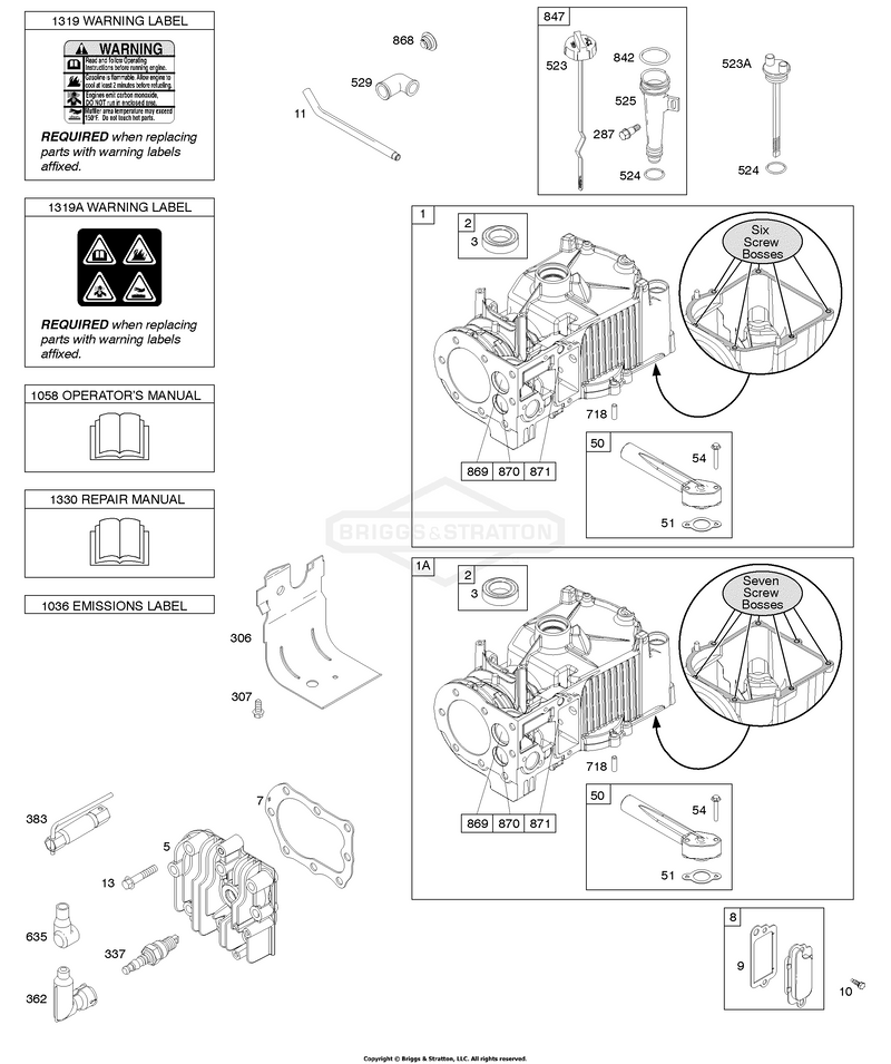 Cylinder, Cylinder Head, Lubrication, Operator's Manual, Warning Label