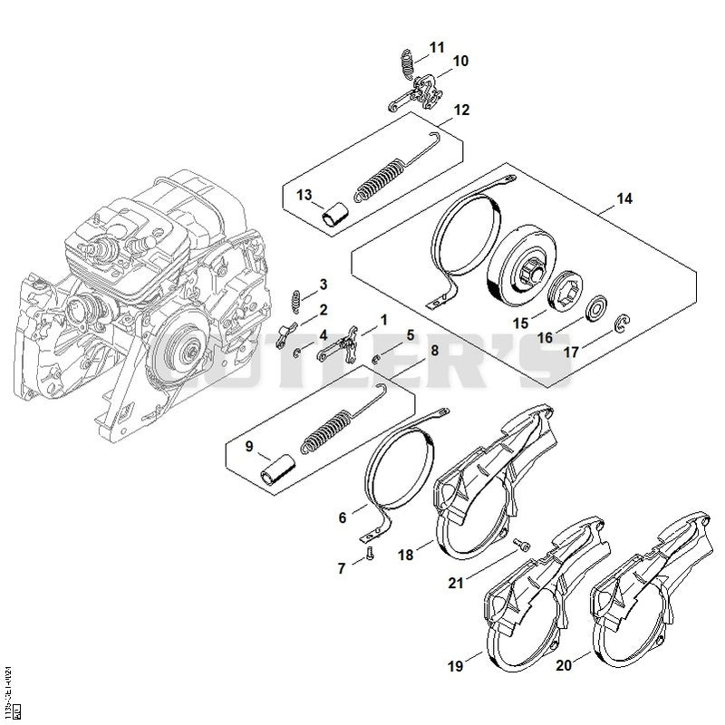 Chain brake, Chain tensioner, Chain sprocket cover