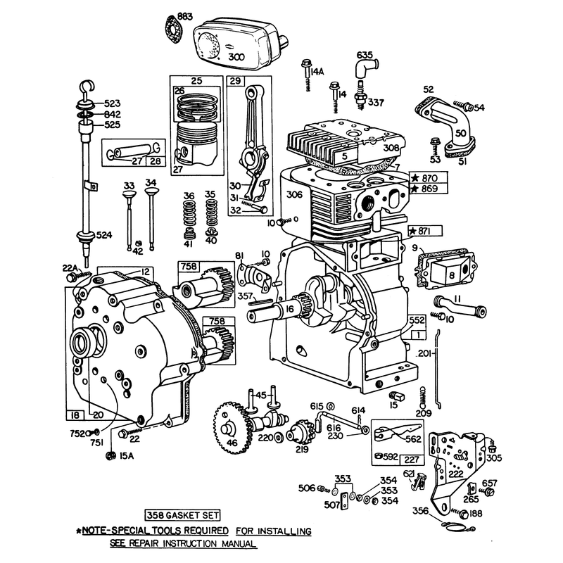 Engine Briggs & Stratton Model No. 252412 Type No. 0191-01 (11 H.p. Snowthrower Model 38090)