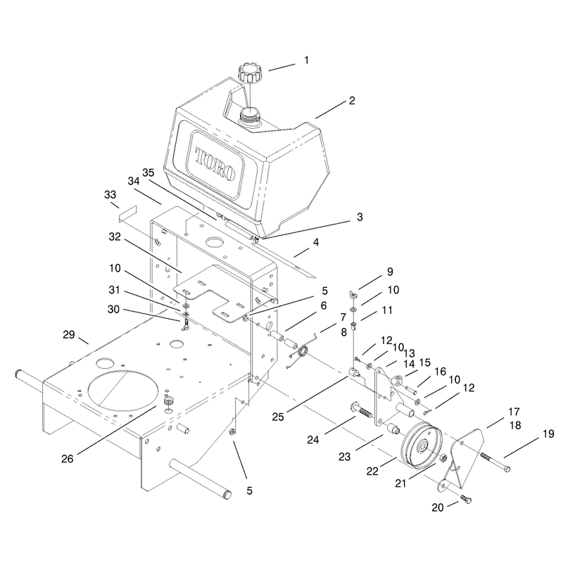 Fuel Tank and Idler Bracket Assembly