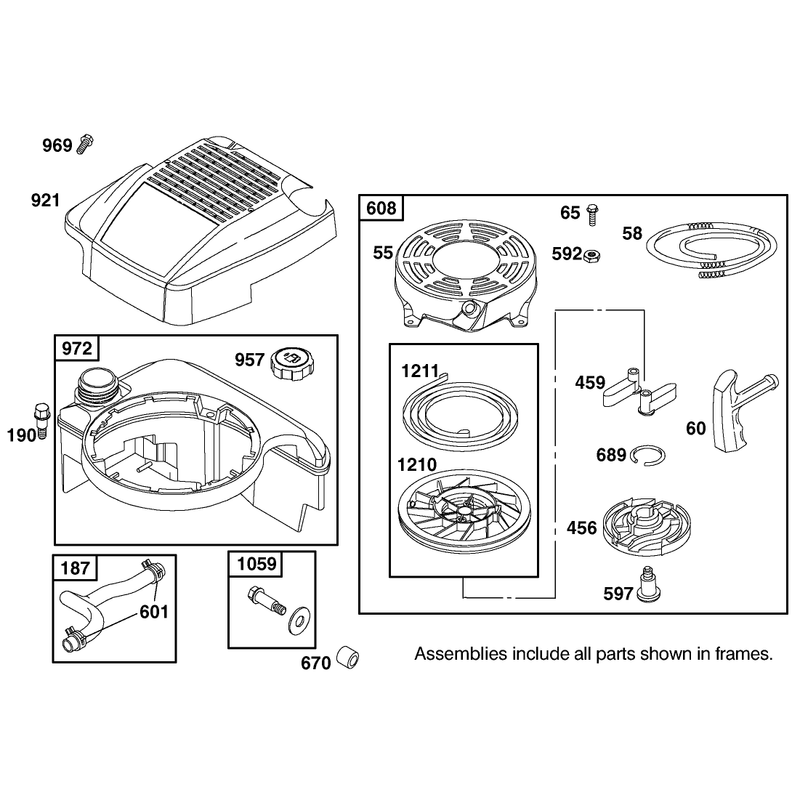 Housing Starter and Fuel Tank Assemblies Briggs and Stratton Model 12j805-2370-B1