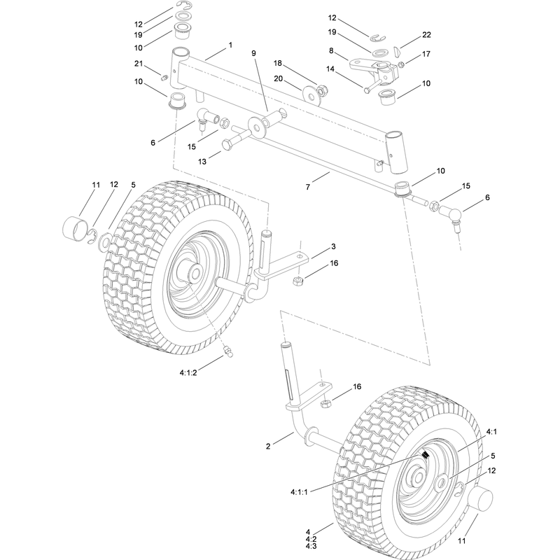 Front Axle and Wheel Assembly