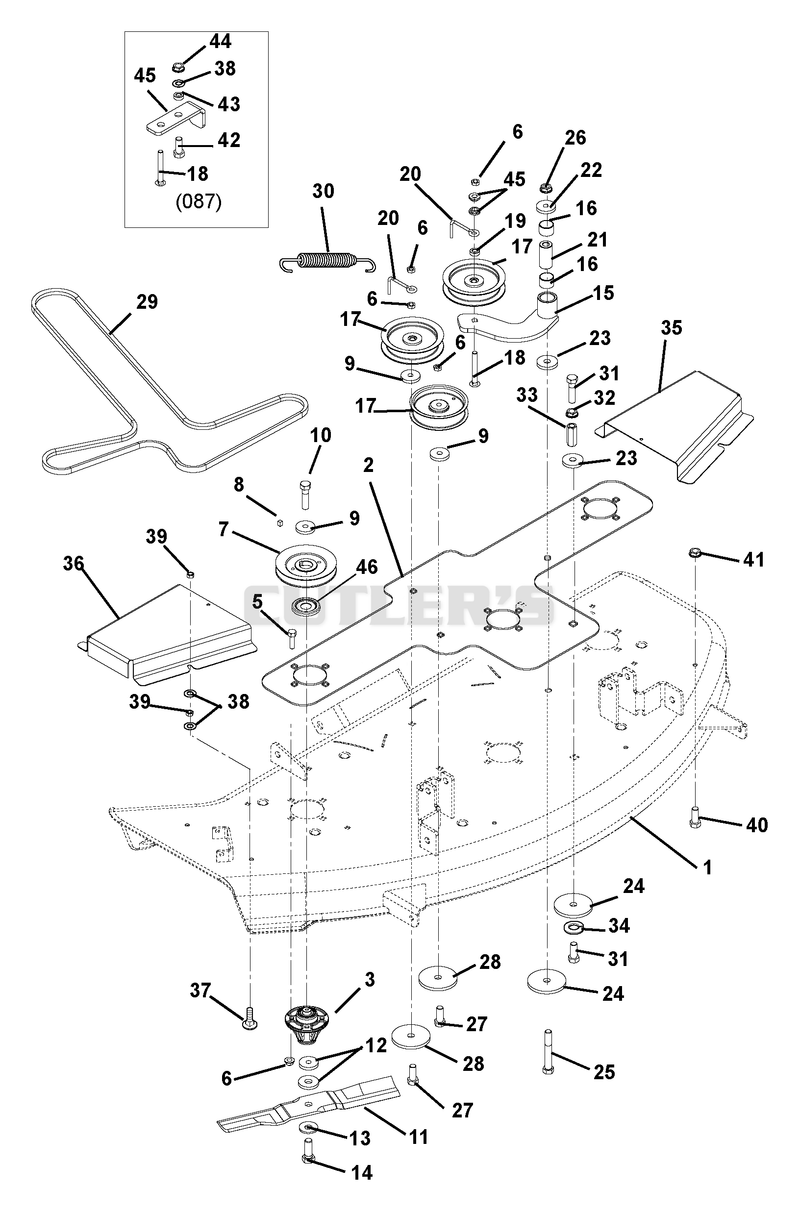 Mower Deck, Belt, Idlers And Blades