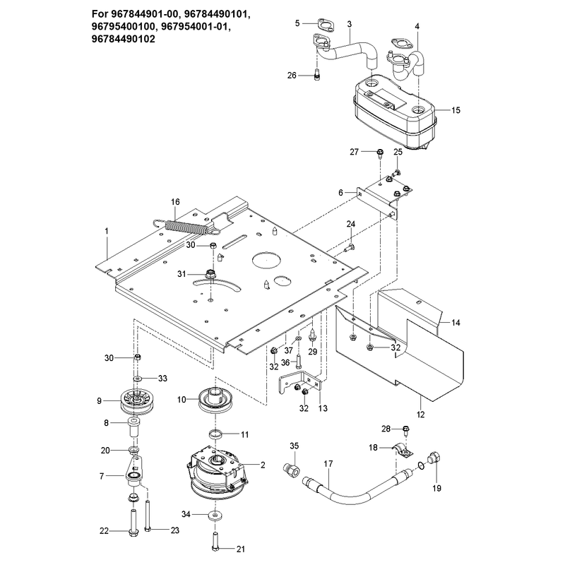 ENGINE MOUNTING, GUARDS AND MUFFLER