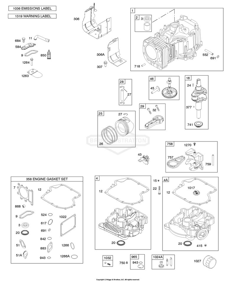 Camshaft, Crankshaft, Cylinder, Engine Sump, GASKET SET - ENGINE, Lubrication, Piston, Rings, and Connecting Rod, Warning Label