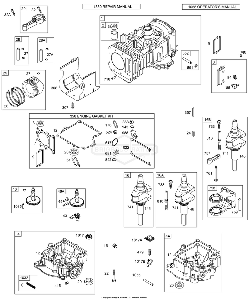 Crankshaft, Sump, Cylinder, Piston/Rings, Connecting Rod