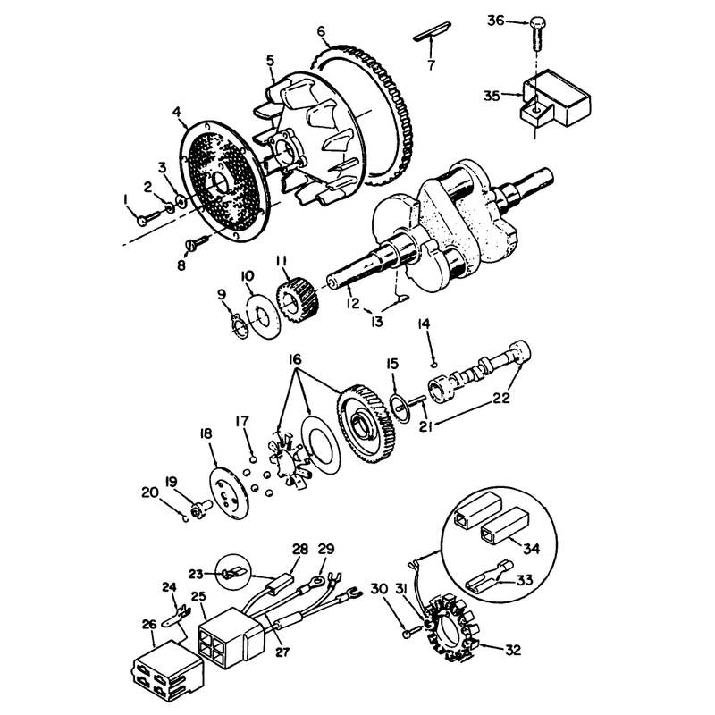 Blower, Crankshaft, Camshaft-Engine, Onan Model No. P220g, Type No. 1/10808c